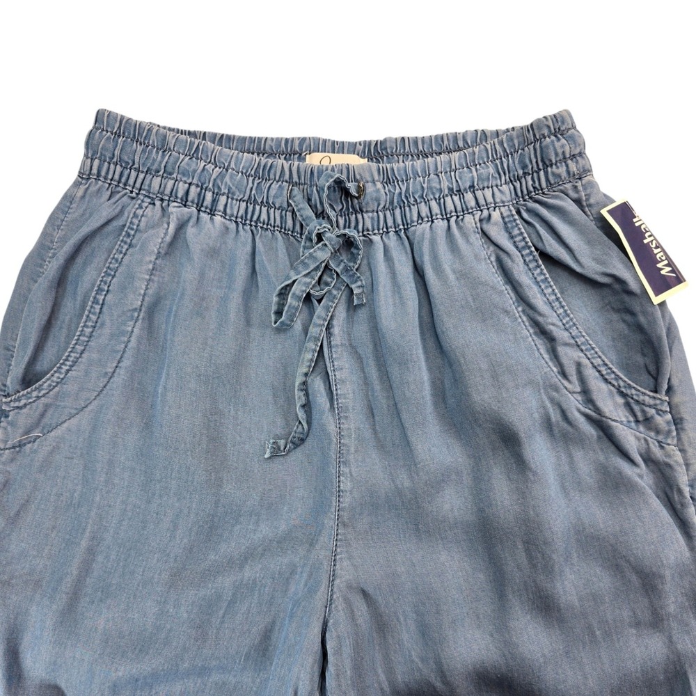 Japna Jogger Pants Women M Blue Lyocell Ruched Elastic Waist Boho Coastal Casual - Picture 3 of 8